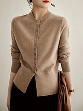 economico Cardigan e capispalla-Per donna Felpa Cardigan Informale Morbido Colore puro A coste Colletto alla coreana Bottoni Lavorato a maglia Manica lunga Top regolari Maglia Esterno Giornaliero Fine settimana Rosa Cammello