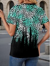 abordables T-shirt Art &amp; Design-Femme T shirt Léopard mode Décontractées Manche Courte Col V Hauts réguliers du quotidien Imprimer Vert Eté