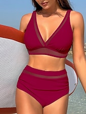 levne Sady bikin-Dámské Plavky Bikiny 2 ks Slipy Plavky Síťka Volná záda Vysoký pas Štíhlý prázdniny Oblečení na pláž Pevná barva Krk ohlávky Bez rukávů Plavky