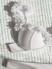 billiga Bikiniset-Dam Badkläder Bikini 2 st Kaxig Baddräkt Öppen rygg Smal Blommor i 3D Semester Standkläder Ensfärgat V-hals Ärmlös Baddräkter