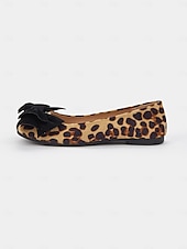 cheap Women&#039;s Flats-Women&#039;s Leopard Print Ballet Flats with Black Bow - Comfortable and Chic Perfect for Casual Days and Work Wear