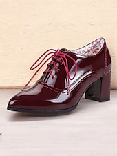 abordables Richelieu femme-Richelieus à lacets en similicuir marron à talon épais de style rétro pour femmes, marron polyvalents pour le travail au bureau ou au quotidien