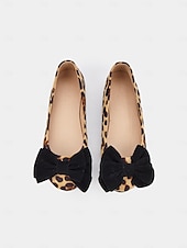 cheap Women&#039;s Flats-Women&#039;s Leopard Print Ballet Flats with Black Bow - Comfortable and Chic Perfect for Casual Days and Work Wear