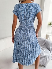 cheap Casual Floral Dresses-Women&#039;s Midi Dress Casual Dress A Line Dress Stylish Casual Vacation Daily Regular Fit Floral Short Sleeve Crew Neck Pink Light Blue Summer Spring