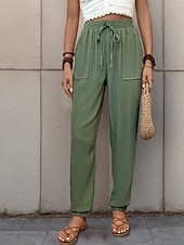 cheap Straight-Leg Pants-Women's Tapered pants Chinos Fashion Streetwear Full Length High Waist Plain Pocket Elastic Waistband Comfy Soft Comfortable Micro-elastic Outdoor Street Black Green Khaki Spring &amp;  Fall Regular Fit