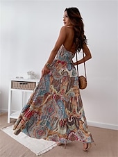 levne Boho šaty-Dámské Maxi šaty Volnočasové šaty Boho Chic šaty Boho šaty Čechy Roztomilý stylové Dovolená Denní Plážové Volný Grafika Bez rukávů Krk ohlávky Rubínově červená Vodní modrá Léto Jaro Podzim
