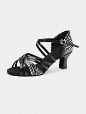 abordables Chaussures de danses latines-chaussures de danse latine en cuir à imprimé zèbre pour femmes avec design à lanières - idéales pour la salle de bal et la salsa