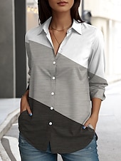 voordelige Dames Strepen &amp; Geometrische Tops-Dames Overhemd Geometrisch Casual Lange mouw Overhemdkraag Normale tops Werk Dagelijks Knop Afdrukken Grijs Lente Herfst Winter