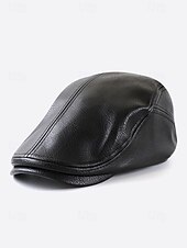 cheap Men&#039;s Hats-Stylish Brown Faux Leather Flat Cap with Vintage Finish | Perfect for Casual and Dressy Occasions