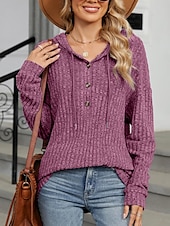 baratos Moletons e Sweatshirts Texturizados-Mulheres Moletom com textura Pulôver Moletom Com Capuz Tecido Casual Manga Longa Com Capuz Tops regulares Rua Dia a Dia Botões Azul Fúcsia Cinzento Primavera Outono