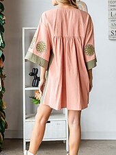 tanie Sukienki boho-Damskie Sukienka mini Codzienne sukienki Sukienka Boho Bohema Zabytkowe Codzienny Urlop Codzienny Regularny Kwiaty Rękaw 3/4 W serek Fuksja Pomarańczowy Zielony Wiosna Jesień