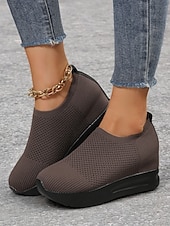 billige Sneakers til kvinner-hvite slip-on-strikkede joggesko for kvinner med pustende mesh og skjult hæl - lette fritidssko for turgåing og hverdagsbruk