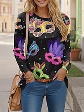 cheap Art&amp;Design tee-Carnival Women&#039;s T Shirt Graphic Casual Long Sleeve Crew Neck Regular Tops Daily Print Purple Spring Fall