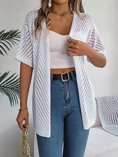abordables Cardigans et vêtements d&#039;extérieur-Femme Pull Chandail Gilet Cardigan Décontractées Flexible Couleur monochrome A côtes Ouvrir le devant Tricoté Manches courtes Hauts réguliers Tricoter Extérieur du quotidien Fin de semaine Blanche