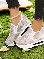 cheap Bride-Women's Glitter Lace Slip-On Platform Sneakers – Dressy Comfort Walking Shoes for Wedding Guests, Parties &amp; Travel (Gold/Black/Silver/Pink/White)