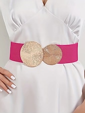 cheap Women&#039;s Belt-Women&#039;s Elastic Waist Belt with Gold Circle Buckle - Fashionable Wide Stretch Belt for Dresses, Casual and Formal Occasions