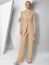 cheap Mom&#039;s Pant Suits-Pantsuit 3 Piece Mother of the Bride  Elegant V Neck Floor Length Stretch Fabric Long Sleeve Wrap Included with Solid Color 2025