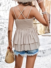 preiswerte Tank-Shirts &amp; kurze Jäckchen für Damen-Damen Camisole Tanktop Unifarben Lässig Ärmellos Träger reguläre Tops Alltag Spitze Patchwork Weiß Armeegrün Khaki Sommer