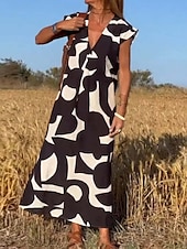 ieftine Rochii casual florale-rochie maxi dama cu decolteu in V grafic fara maneci vara primavara