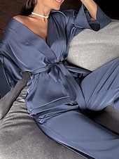economico Pigiami da donna-Per donna Set pigiama Informale Comoda Colore puro Vita elastica Top dell&#039;accappatoio Pantalone Interni Giornaliero Mezza manica A V Nero Blu Verde Estate Primavera Autunno Standard