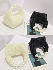 cheap Clutches &amp; Evening Bags-Women&#039;s Faux Pearl Beaded Handbag with Large Pearl Handle, Elegant Evening Clutch for Weddings, Parties and Formal Events Black Silver Beige