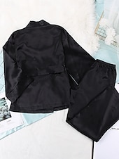 economico Pigiami da donna-Per donna Set pigiama Informale Comoda Colore puro Vita elastica Top dell&#039;accappatoio Pantalone Interni Giornaliero Mezza manica A V Nero Blu Verde Estate Primavera Autunno Standard