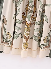 billiga Bohemklänningar-Dam Mini klänning Vardagsklänning A linjeklänning Boho-klänning bohemliv Ledigt Semester Dagligen Normal Blommig 3/4 ärm V-hals Beige Vår Höst
