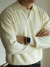 olcso Férfi nyomtatott póló-Férfi Button Up Polos Golfing Hétköznapi Sport Hajtóka Hosszú ujj Divat Alap Sima Újszerű Tavasz Ősz Fekete Sárgabarack Button Up Polos