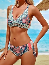 levne Sady bikin-Dámské Plavky Bikiny 2 ks Odvážné Plavky Volná záda Štíhlý prázdniny Oblečení na pláž Květinový Do V Bez rukávů Plavky
