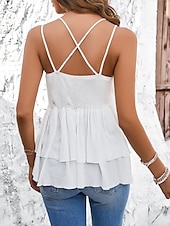 preiswerte Tank-Shirts &amp; kurze Jäckchen für Damen-Damen Camisole Tanktop Unifarben Lässig Ärmellos Träger reguläre Tops Alltag Spitze Patchwork Weiß Armeegrün Khaki Sommer