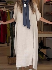 halpa Mekot-Naisten Mini mekko Pellava-inspiroidut mekot Rento mekko Tavallinen mekko Puuvillainen Maxi Mekko Vapaa-aika Urheilu ja ulkoilu Katu Normaali Tavallinen Lyhythihainen Tiukka pyöreä kaula-aukko Apila