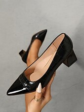 olcso Block Heels-női stílusos barna, krokodil-dombornyomott pumpák blokksarokkal | tökéletes munkához és bulikhoz