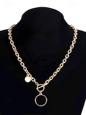 abordables Collier pour femme-Collier chaîne en or avec pendentif rond et fermoir à bascule – bijoux minimalistes pour femmes, parfaits pour un usage quotidien et des occasions formelles