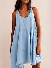 ieftine Rochii de soare-Pentru femei Rochie Mini Rochie casual Rochie A line Stilat Casual Vacanță Zilnic Fit regulat Simplu Fără manșon În U Negru Albastru piscină Trifoi Vară Primăvară