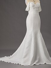 economico Abiti da sposa-Abiti da matrimonio Hall A-Line scollatura a cuore senza spalline lunghezza totale strascico corteo satinato abiti da sposa con fascia  nastro colore solido 2025