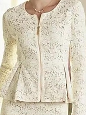 economico Con giacca-Abito a due pezzi madri della sposa abito ospite di matrimonio elegante festa scollo a barca lunghezza al ginocchio pizzo maniche lunghe giacca inclusa con abito da corsa a tinta unita taglia su