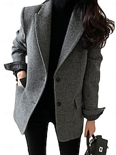 preiswerte Wintermäntel-Damen Blazer Sakko warm halten Atmungsaktiv Patchwork Tasche OL-Stil Modern Feste Farbe Büro / Geschäftlich Ausgehen Standard Umlegekragen Regular Fit Langarm Oberbekleidung Braun Grau Herbst Winter