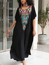 abordables Robes Bohémiennes-Femme Robe Maxi Robe casual robe boheme Décontractées Vacances du quotidien Standard Floral Demi Manches Col V Rouge Bleu Dorée Eté Printemps Automne