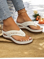 cheap Casual Sandals-Women&#039;s Red Perforated Flip-Flop Sandals with Rhinestone Decoration Comfortable Summer Shoes for Casual Wear and Beach Outings