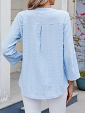 preiswerte Spitzenoberteile-Damen Hemd Bluse Feste Farbe Basic Brautkleider schlicht Langarm V Ausschnitt Normale Oberteile Täglich Öse Schwarz Weiß Blau Frühling Herbst