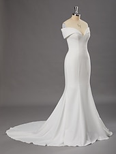 preiswerte Hochzeitskleider-Halle Hochzeitskleider Meerjungfrau  Trompete Sweetheart Langarm Gericht Zug Satin Brautkleider Mit Einfarbig 2025