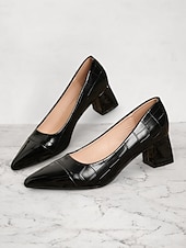 olcso Block Heels-női stílusos barna, krokodil-dombornyomott pumpák blokksarokkal | tökéletes munkához és bulikhoz