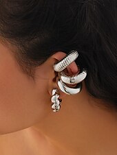 economico Orecchino da donna-set di orecchini a polsino minimalisti in argento con design spesso e strutturato: eleganti orecchini a clip per donna, ideali per la moda moderna e l&#039;uso quotidiano