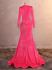 preiswerte Rosa-Meerjungfrau/Trompete Abendkleid elegantes Kleid Abend Party Verlobung Hofschleppe Langarm V-Ausschnitt Samt mit Schlitz Applikationen 2025