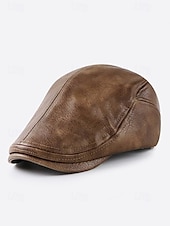 cheap Men&#039;s Hats-Stylish Brown Faux Leather Flat Cap with Vintage Finish | Perfect for Casual and Dressy Occasions