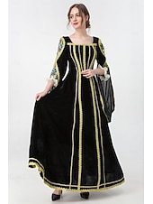 preiswerte Kleid-Mittelalterlich Renaissance Vintage-Kleid Maxi Kleid Glockenärmel Königin Wikinger Einfarbig Quadrathals Kostüm Damen königlich Halloween Karneval Maskerade Abschlussball Festival Erwachsene Kleid