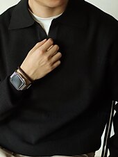 olcso Férfi nyomtatott póló-Férfi Button Up Polos Golfing Hétköznapi Sport Hajtóka Hosszú ujj Divat Alap Sima Újszerű Tavasz Ősz Fekete Sárgabarack Button Up Polos