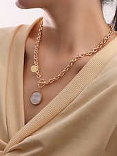 abordables Collier pour femme-Collier chaîne en or avec pendentif rond et fermoir à bascule – bijoux minimalistes pour femmes, parfaits pour un usage quotidien et des occasions formelles