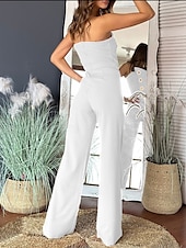 cheap Jumpsuits-Women&#039;s Normal Jumpsuit Elegant Solid Color Sleeveless Wide Leg Strapless Buttons Daily Regular Fit Black White Red Summer