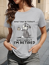 ieftine Umor &amp; Citate tricou-Pentru femei Tricou Câțel Scrisă Casual Manșon scurt Rotund Topuri obișnuite Zilnic Imprimeu Gri Vară